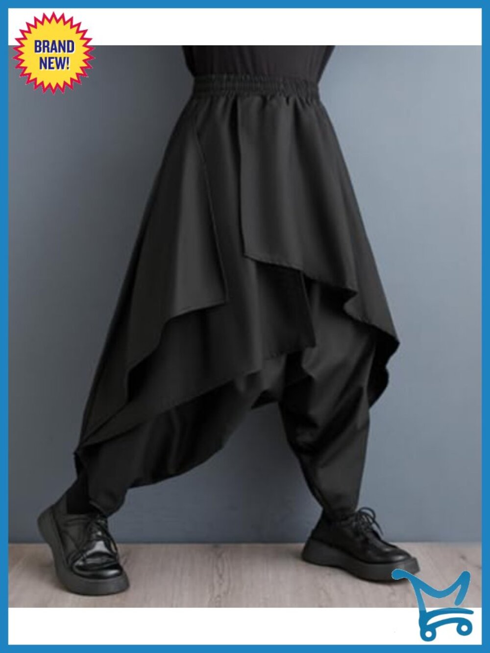 Wide Leg Harem Pants Baggy Elastic Waist Irregular Hem Trousers - Picture 3 of 6